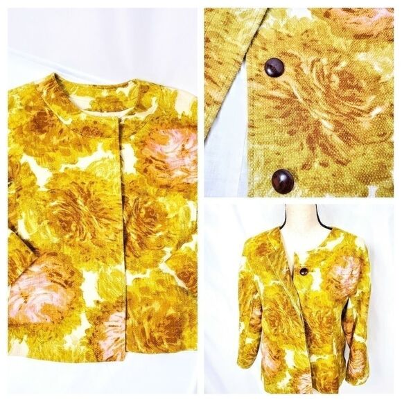 Talbots Cotton Yellow Floral Blazer Jacket - Picture 1 of 16